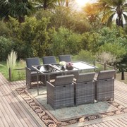 vidaXL 7-delige Tuinset met kussens poly rattan grijs