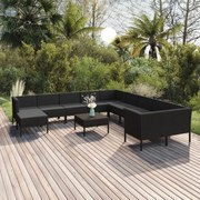 vidaXL 12-delige Loungeset met kussens poly rattan zwart