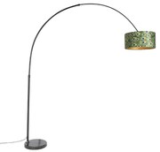 Botanische booglamp zwart velours kap pauw dessin 50 cm - XXL Modern E27 cilinder / rond rond Binnenverlichting Lamp