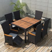 vidaXL 7-delige Tuinset poly rattan acaciahout zwart