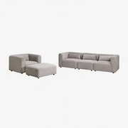 Woonkamer Set Met 3-delige Modulaire Bank, Fauteuil En Poef Fogler Corduroy Grijs – Taupe – Koel - Sklum