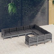 vidaXL 10-delige Loungeset met kussens grenenhout grijs