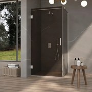 Fortifura Galeria Douchecabine - 90x80x200cm - scharnieren - deurgreep - vlak - rookglas - Geborsteld RVS PVD (Rvs) SW1122558/SW1122566/SW797908/SW797939