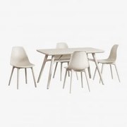 Rechthoekige Tafelset 135x80 Cm En 4 Tuinstoelen In Scandinavisch Polyethyleen Tapioca Beige - Sklum
