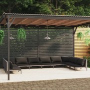 vidaXL 10-delige Loungeset met kussens poly rattan donkergrijs