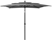 vidaXL Parasol 3-laags met aluminium paal 2,5x2,5 m antracietkleurig