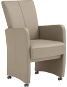 Goossens Excellent Eetkamerstoel Riva bruin leer  met armleuning en met wielen, stijlvol landelijk