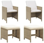 vidaXL Tuinstoelen 2 st met voetenbanken poly rattan beige