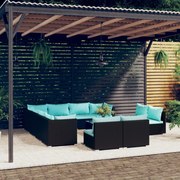 vidaXL 12-delige Loungeset met kussens poly rattan zwart