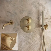 Saniclear Brass Stripes inbouw badkraan rond geborsteld messing - mat goud