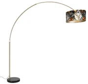 Booglamp messing met zwart kap bloem dessin 50 cm - XXL Klassiek / Antiek E27 Binnenverlichting Lamp