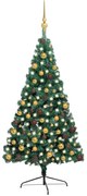 vidaXL Kunstkerstboom met LED's en kerstballen half 210 cm groen