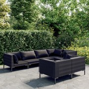 vidaXL 7-delige Loungeset met kussens poly rattan donkergrijs