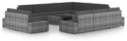 vidaXL 12-delige Loungeset met kussens poly rattan grijs