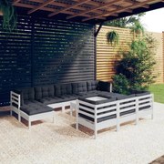 vidaXL 11-delige Loungeset met kussens massief grenenhout wit