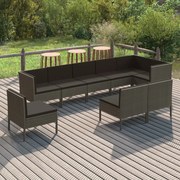 vidaXL 9-delige Loungeset met kussens poly rattan grijs