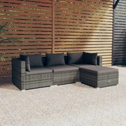 vidaXL 4-delige Loungeset met kussens poly rattan grijs