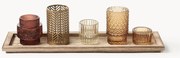 Windlichten Elviena met houten dienblad, set van 6
