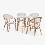 Brielle Bistroset Van Ronde Tafel 80 Cm En 4 Stapelbare Aluminium Tuinstoelen Met Armleuningen Gardenia Wit - Sklum