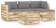 vidaXL 5-delige Loungeset met kussens groen geïmpregneerd hout