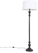 Stoffen Vloerlamp zwart met linnen kap wit 45cm - Classico Klassiek / Antiek, Landelijk / Rustiek E27 rond Binnenverlichting Lamp