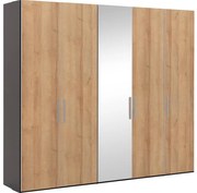 Goossens Kledingkast Easy Storage Ddk, Kledingkast 253 cm breed, 220 cm hoog, 4x draaideur en 1x spiegel draaideur midden