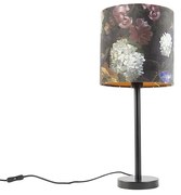 Stoffen Romantische tafellamp zwart met bloemen kap 25 cm - Simplo Modern E27 cilinder / rond Binnenverlichting Lamp