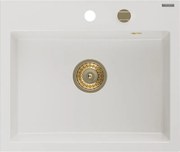 Mexen Oscar granieten gootsteen 1-komers 580 x 490 mm, wit, gouden sifon - 6519581000-20-G