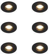 Set van 6 Moderne badkamer inbouwspot zwart - Shed