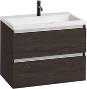 Saqu Gaia voorgemonteerd ondiep badmeubel met aluminium greeplijst incl. wastafel 80x40cm kasteel bruin