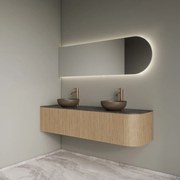Gliss Design Alluro badmeubel ribbelfront met ronding rechts 160cm mist en zwart leisteen toppaneel