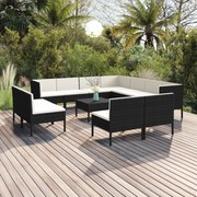 vidaXL 12-delige Loungeset met kussens poly rattan zwart