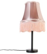 Stoffen Klassieke tafellamp zwart met granny kap roze 30 cm - Simplo Klassiek / Antiek E27 rond Binnenverlichting Lamp