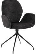 Goossens Eetkamerstoel Hera antraciet velvet stof met armleuning, modern design