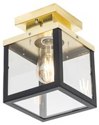 Industriële buiten plafondlamp zwart met goud - Rotterdam Industriele / Industrie / Industrial E27 Buitenverlichting vierkant