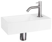 Differnz Solid fonteinset - 36x18.5x9cm - Rechthoek - 1 kraangat - Gebogen chromen matte kraan - Solid surface Wit 38.402.30