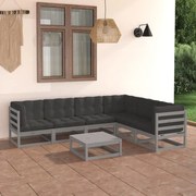 vidaXL 7-delige Loungeset met kussens massief grenenhout grijs