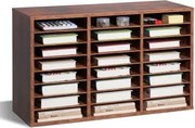 VEVOR Literatuur Organizer Documentenbak met 24 compartimenten en verwijderbare planken, Bestandssorteerder Brievenbak Documentenopslag Gemaakt van hout, spaanplaat, Opbergruimte voor Kantoor Klaslokaal Donkerbruin