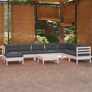 vidaXL 9-delige Loungeset met kussens massief grenenhout wit