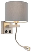 LED Smart wandlamp staal met grijze kap incl. Wifi A60 - Brescia Modern E27 rond Binnenverlichting Lamp