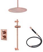 Saniclear Copper Pro inbouw regendouche 20cm met plafondarm en glijstang geborsteld koper