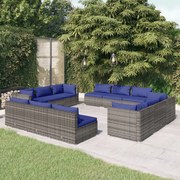 vidaXL 12-delige Loungeset met kussens poly rattan grijs