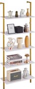 VEVOR Ladderplank met metalen frame, 5 niveaus, boekenplank aan de muur, industriële vierkante pijpplank, 61x30 cm, houder voor kleine spullen voor keuken, slaapkamer, badkamer, woonkamer, goudwit