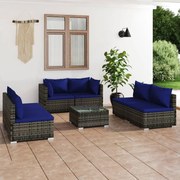 vidaXL 7-delige Loungeset met kussens poly rattan grijs