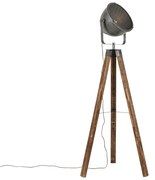 Industriële vloerlamp tripod staal met hout kantelbaar - Emado