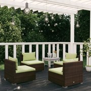 vidaXL 4-delige Loungeset met kussens poly rattan bruin