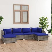 vidaXL 6-delige Loungeset met kussens poly rattan grijs