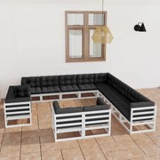 vidaXL 13-delige Loungeset met kussens massief grenenhout wit