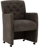 Goossens Eetkamerstoel Oliver grijs microvezel met armleuning en met wielen, stijlvol landelijk