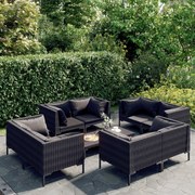 vidaXL 9-delige Loungeset met kussens poly rattan donkergrijs